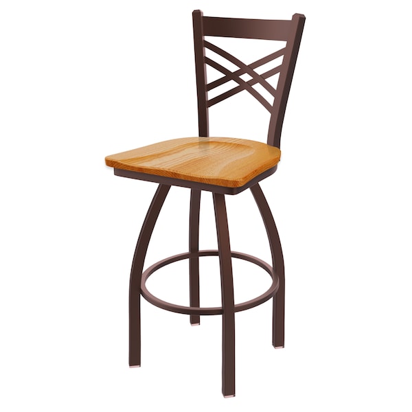 25" Swivel Counter Stool, Bronze Finish, Med Oak Seat